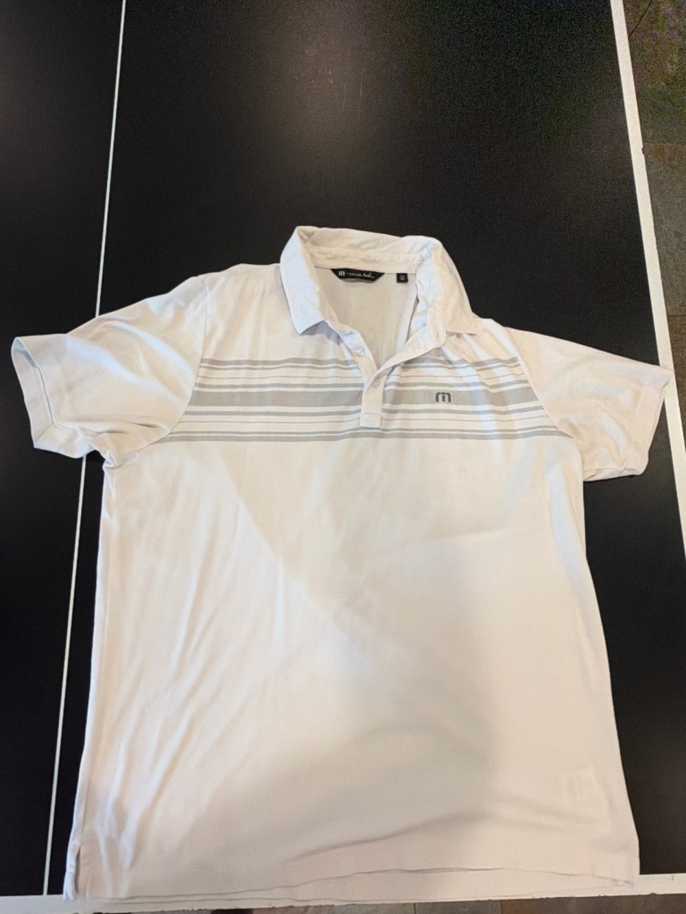 TravisMathew Men’s White Gray Stripe Golf Polo Shirt